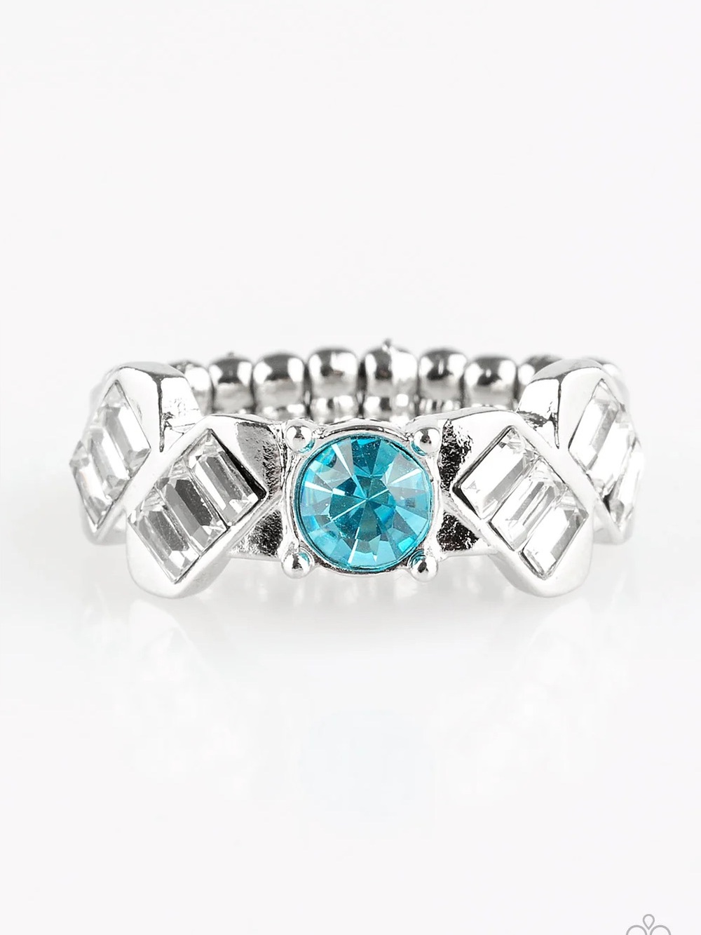paparazzi Silver Stretch Ring with Turquoise Crystal